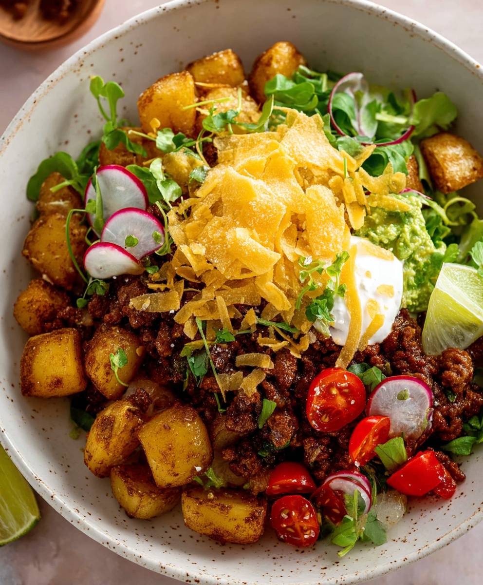 Rezept für eine Taco-Bowl mit Hackfleisch und Kartoffeln für einfache Abendessen image 2
