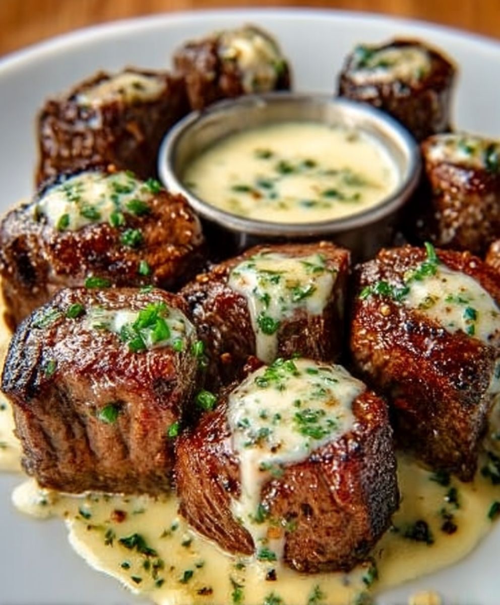 Steakhappen mit Knoblauchbutter und cremiger Parmesansauce image 2