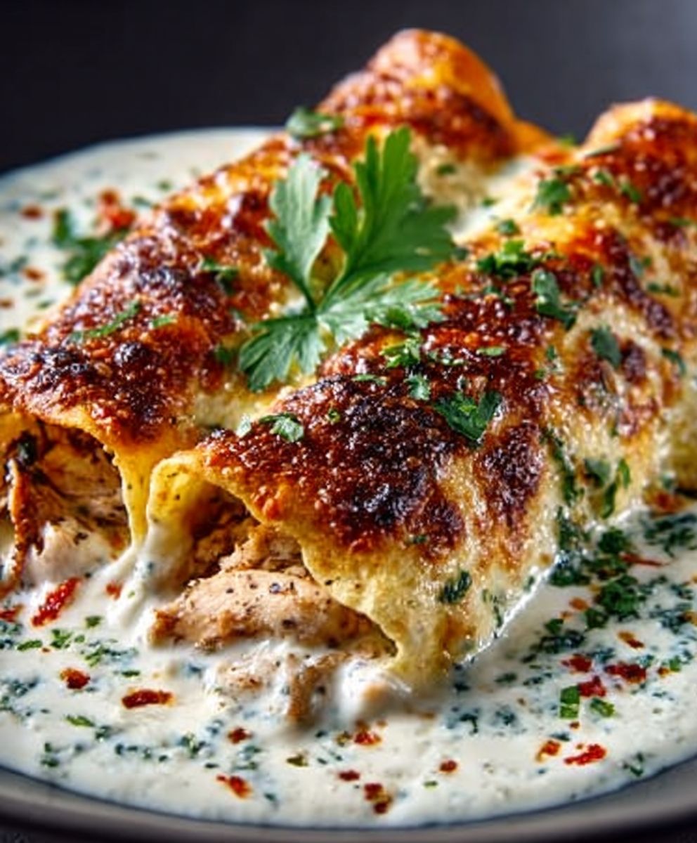 Proteinreiche Hühnchen-Enchiladas: mit einer köstlichen weißen Soße, eine gesunde Mahlzeit! image 2