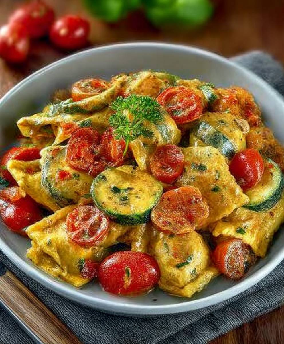 Cremige Maultaschenpfanne mit Zucchini und Tomaten image 2