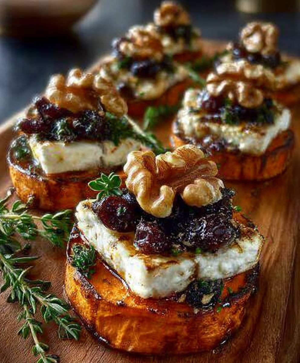 Roasted Sweet Potato Rounds with Brie and Cherry Walnut Topping image 2